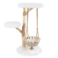 48.5 Inch Solid Wood Cat Tree with Hanging Cradle and Jute Scratching Post-White